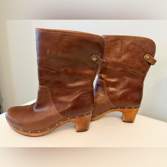 UGG Australia Lynnea Clog Boots Fold Over Shearling Cuff Brown Size 9 - Picture 5 of 12